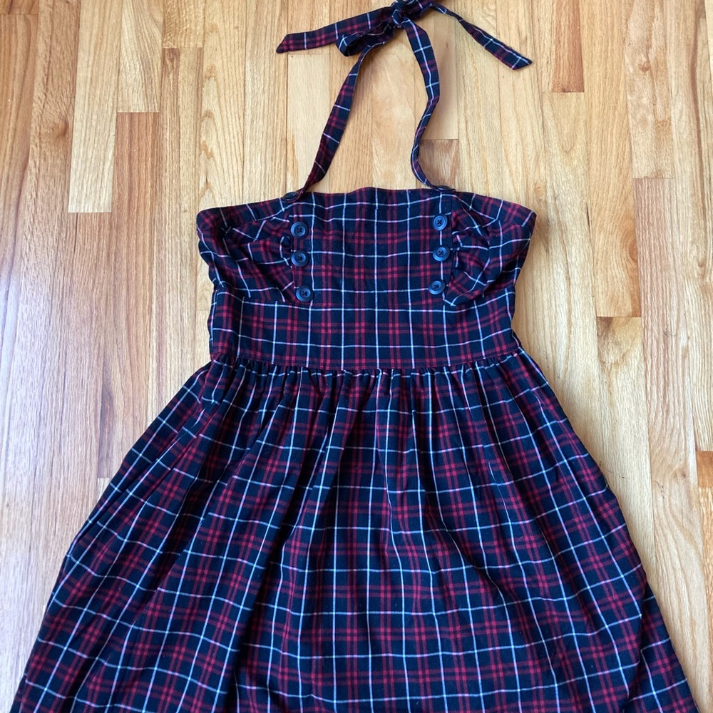 EUC Ghosts and Angels Plaid Halter Dress